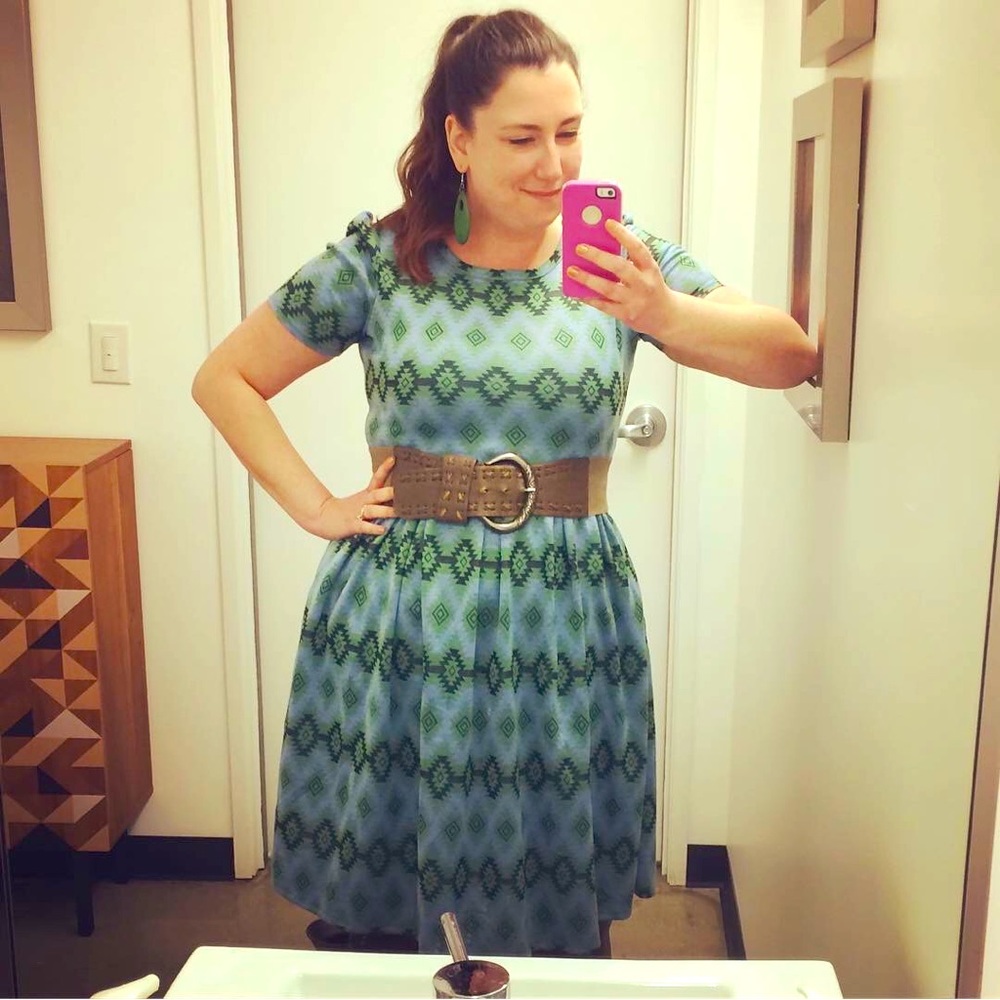 Graphic universally flattering dress